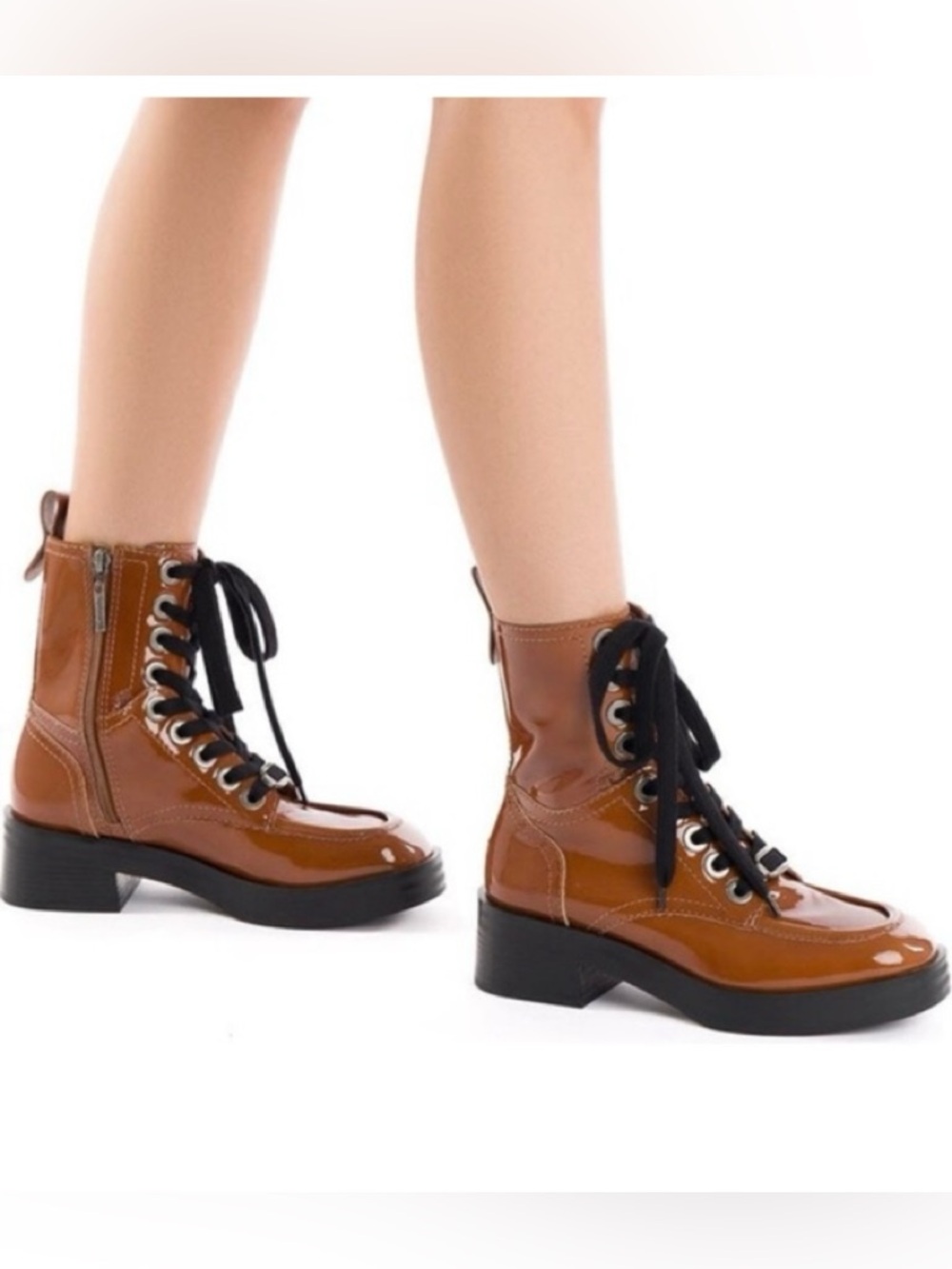 Larroude Joan Brown Lace Up Boots with Chunky Sole